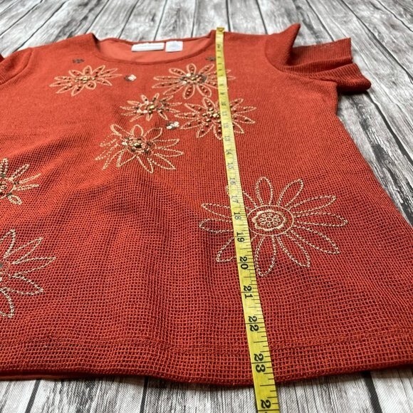 Alfred Dunner Petites Floral Embroidered Tee Shirt T-Shirt Mesh Beading Small P - Picture 10 of 11